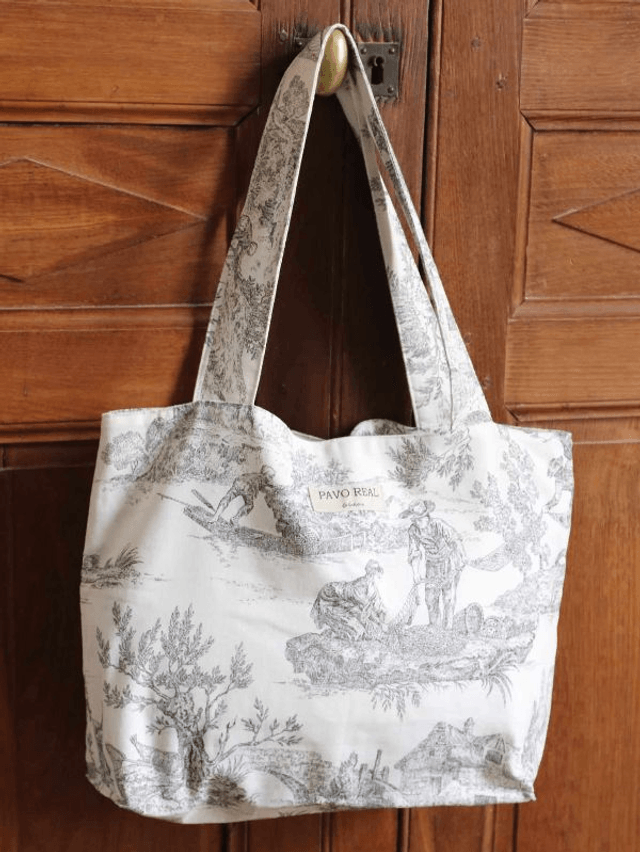 Cabas en toile de Jouy gris