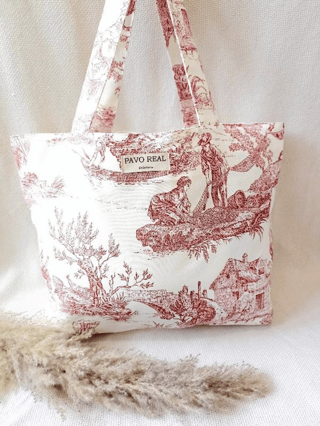 Cabas en toile de Jouy rouge