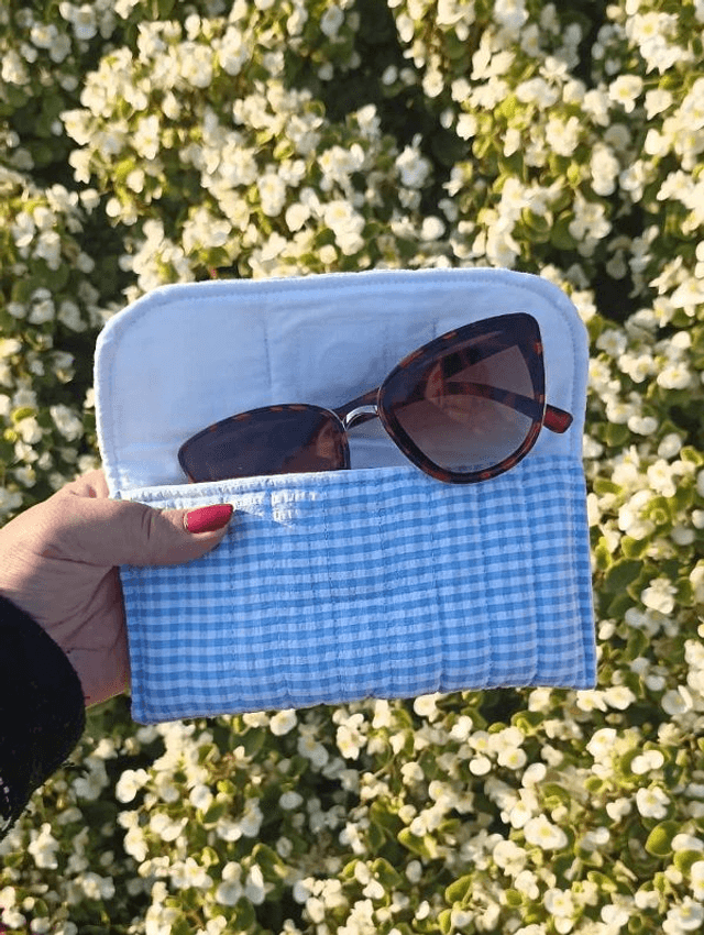 Pochette à lunettes Vichy bleu 
