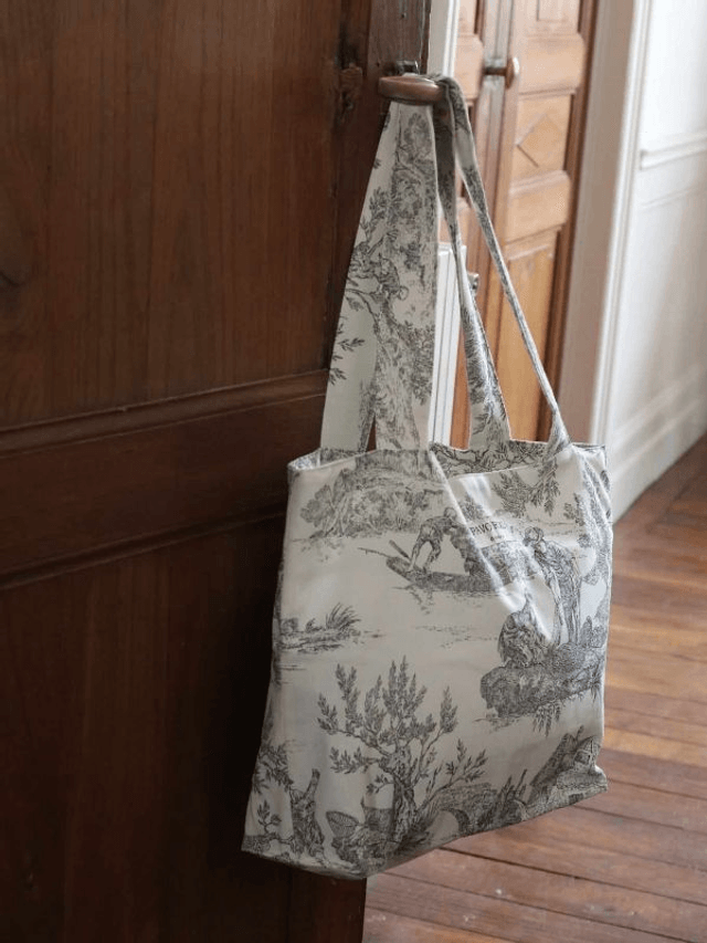 Cabas en toile de Jouy gris