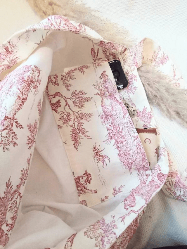 Cabas en toile de Jouy rouge