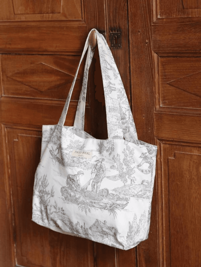 Cabas en toile de Jouy gris